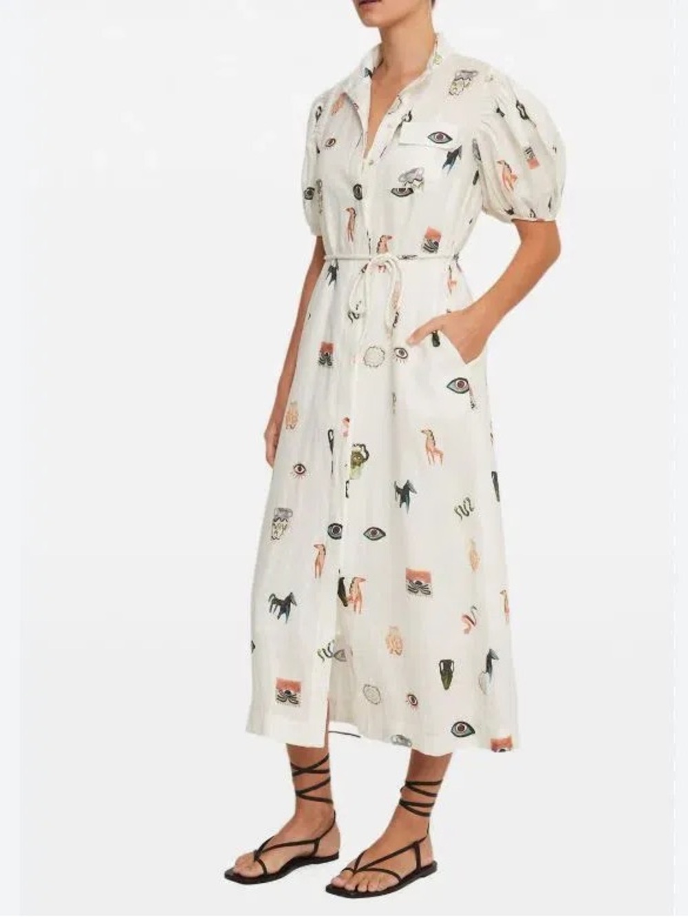 Alemais White Hera Linen Midi Shirt Dress